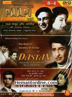 Paapi-Dastan-Anokha Pyar 3-in-1 DVD Paapi (1953): Raj Kapoor, Nargis, Dulari, Jagdeep, P. Kailash, Maruti, Ramesh Thakur, Amarnath, Mehar Babu, Sawan Kumar, Master RomiDastan (1950): Raj Kapoor,