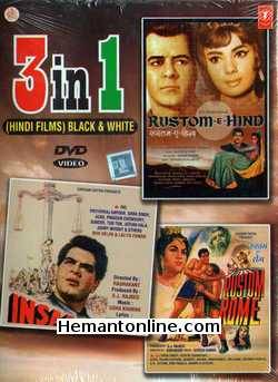 Rustom E Hind-Insaaf-Rustom E Rome 3-in-1 DVD Rustom E Hind (1965): Dara Singh, Mumtaz, K. N. Singh, Shyam Kumar, Pravin Paul, Rajan Haskar, Randhir, Helen, Mridula, Mohan Choti, Maruti,