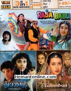 Raja Babu-Deedar-Zubeidaa 3-in-1 DVD Raja Babu (1994): Govinda, Karishma Kapoor, Shakti Kapoor, Kader Khan, Aruna Irani, Prem Chopra, BeenaDeedar (1992): Akshay Kumar, Karishma Kapoor, Tanuja, Anupam