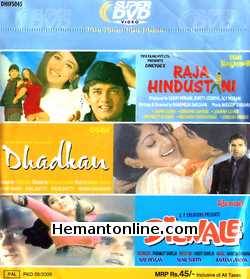 Raja Hindustani-Dhadkan-Dilwale 3-in-1 DVD Raja Hindustani Aamir Khan, Karishma Kapoor, Johny Lever, Navneet Nishan, Archana Puran Singh, Suresh Oberoi Dhadkan Akshay Kumar, Shilpa Shetty, Sunil Shetty,