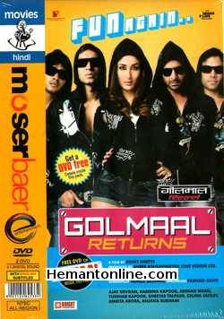 Golmaal Returns DVD-2008  Ajay Devgan, Kareena Kapoor, Arshad Warsi, Tusshar Kapoor, Shreyas Talpade, Celina Jaitley, Amrita Arora, Anjana Sukhani