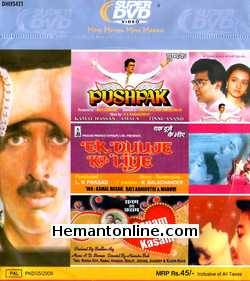 Pushpak-Ek Duje Ke Liye-Sanam Teri Kasam 3-in-1 DVD Pushpak Kamal Hassan, Amala Ek Duje Ke Liye Kamal Hassan, Rati Agnihotri Sanam Teri Kasam Kamal Hassan, Reena Roy