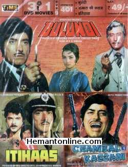 Bulundi-Itihaas-Chambal Ki Kasam 3 in1 DVD Bulundi (1981)Raaj Kumar, Danny Denzongpa, Asha Parekh, Kulbhushan Kharbanda, Kader Khan, Helen, Kim, Rakesh Bedi, Sudhir, Nitin Sethi, C S Dubey, Azad,