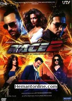 Race 2 DVD-2013  Saif Ali Khan, Anil Kapoor, John Abraham, Jacqueline Fernandez, Amisha Patel, Deepika Padukone, Rajesh Khattar, Yannick Ben, Bipasha Basu 