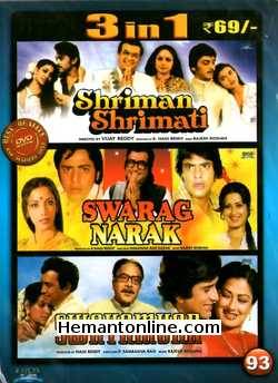 Shriman Shrimati-Swarag Narak-Swayamvar 3-in-1 DVD Shriman Shrimati (1980) Sanjeev Kumar, Rakhee Gulzar, Rakesh Roshan, Deepti Naval, Amol PalekarSwarag Narak (1978) Sanjeev Kumar, Jeetendra, Vinod Mehra, Moushmi Chatterjee,