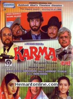 Karma 1986 VCD Dilip Kumar, Anil Kapoor, Jackie Shroff, Poonam Dhillon, Sridevi, Naseeruddin Shah, Anupam Kher, Shakti Kapoor, Dara Singh, Tom Alter, Beena, Bindu, Nutan, Dan Dhanoa, Jugal Hansraj, Satish Kaul, Sharat Saxena